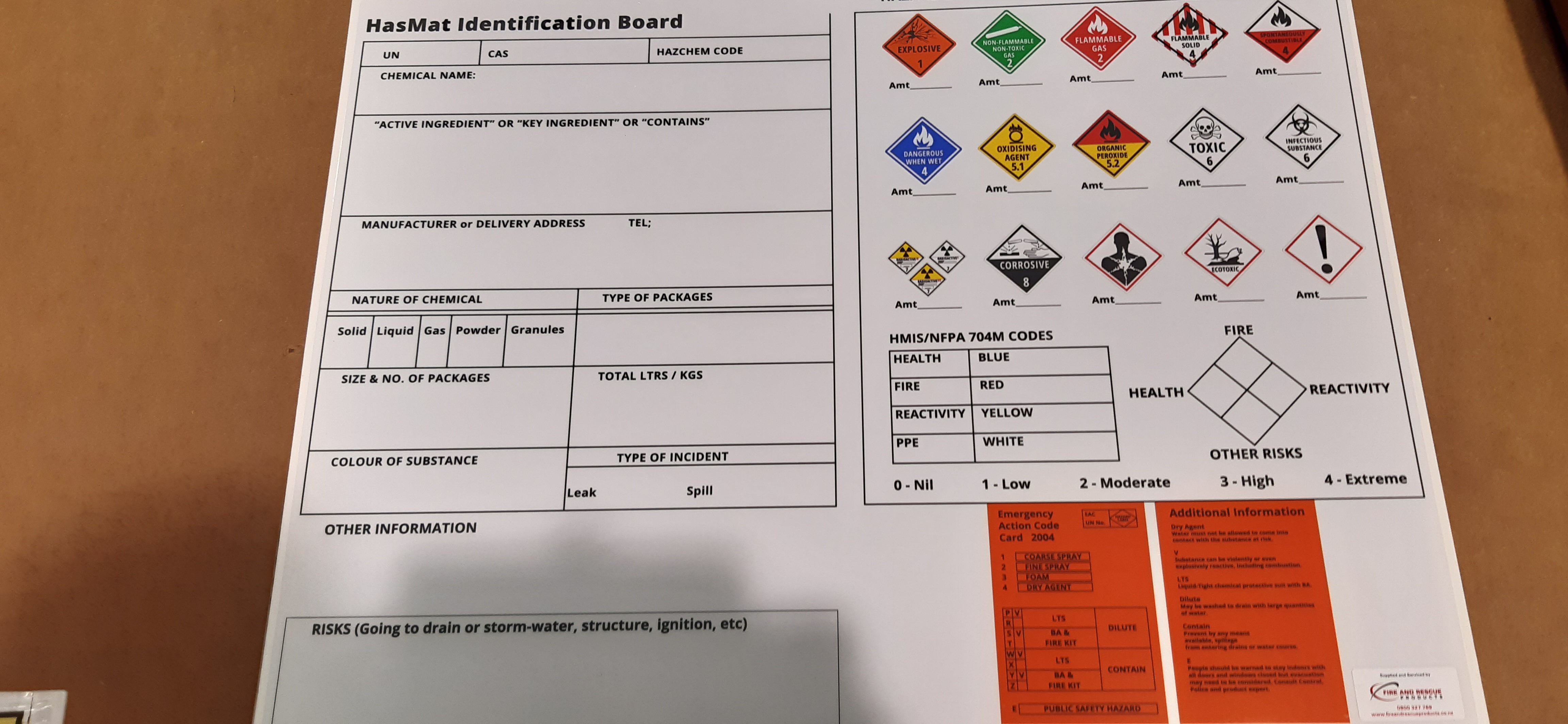 HazMat Identification Board Fire and Rescue Products New Zealand